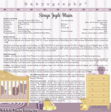 Babyography Birth Certificate Design 2 (30.5cms x 30.5cms) Purple Unframed/Laminated/Framed/ Canvas or MDF Block Mounted